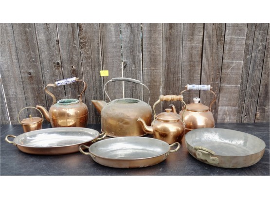Assorted Copper Teapots & More