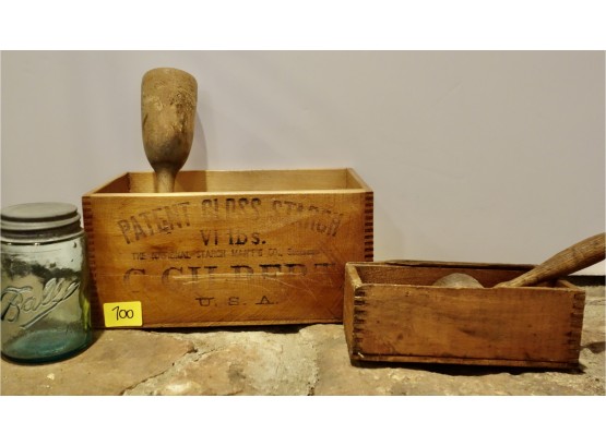 Antique Wood Boxes, Ball Jar, & More
