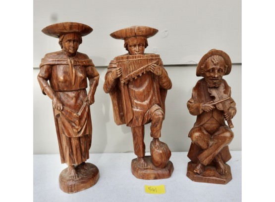 3 Vintage Carved Wooden Performers