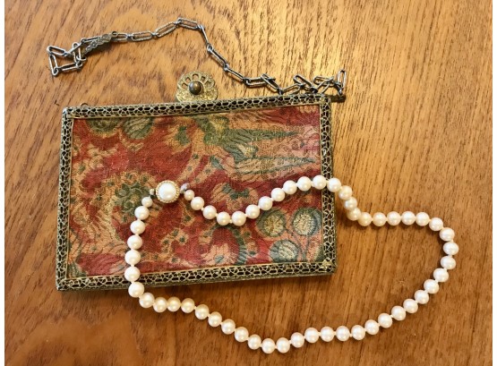 Antique Purse & What Appear To Be Real Vintage Pearls