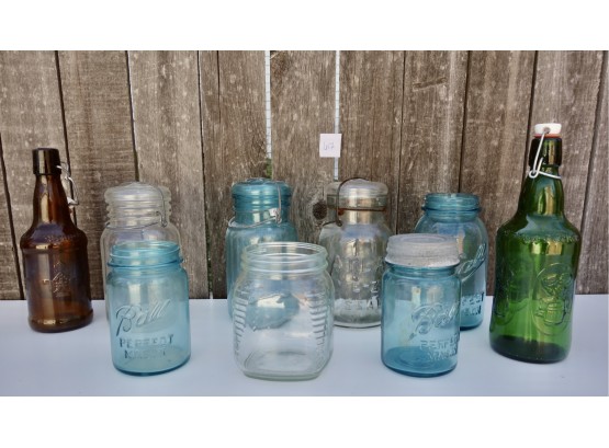 Antique Ball & Atlas Jars, Small Hoosier, & Beer Bottles