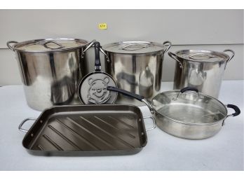 3 Stock Pots, Sauce Pan, & Adorable Winnie The Pooh Frying Pan