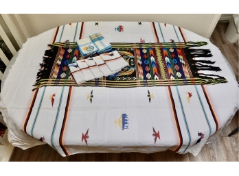 Woven Tablecloth With 5 Matching Napkins, A Runner & More