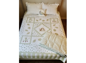 Sweet Garden Themed Quilt, Eyelet Quilt Pillows With Shams, & Down Blanket