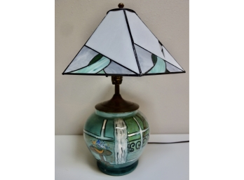 Ceramic Table Lamp With Glass Shade