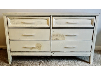 Crackle Painted Mid Century 6 Drawer Dresser With Decoupage