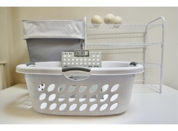 Hamper, Shoe Rack, Laundry Basket, Dryer Balls, & Folding Step Stool