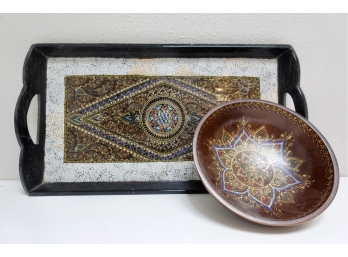 Gorgeous Hand Painted Tray And Bowl