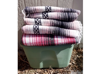 4 Mexican Blankets In Pink With Bin