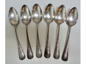 6 Antique Monogrammed 'R' Sterling Spoons Marked JS Tardy