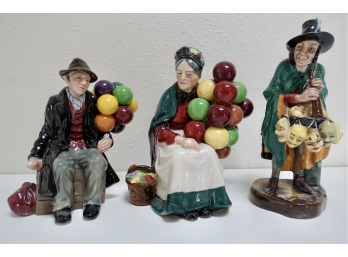 3 Royal Doulton Figurines, Balloon Sellers And Mask Seller