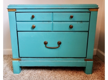 Painted Vintage Lane Teal Side Table/nightstand W 2 Drawers & Brass Accents