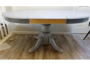 41' Round Dining Table Painted In Two Toned Gray, With Leaf