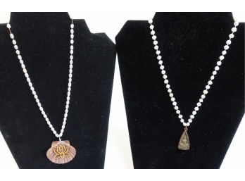 2 Pearl Necklaces With Spiritual Pendants
