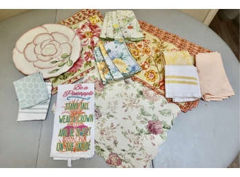 Floral Platter & Table Linens Including April Cornell