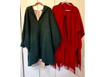 Gorgeous Green Alpaca Cape & What Appears To Be Red Wool Cape