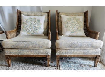 2 Sweet Caned Armchairs With Pillows, AS IS