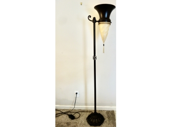 Beautiful Floor Lamp With Silk Shade & Beads On Dimmer