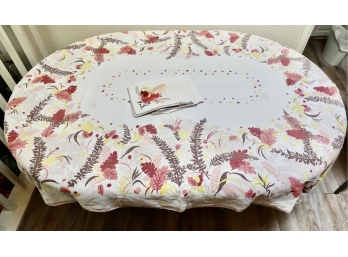 Awesome Vintage Printed Tablecloth With 6 Napkins