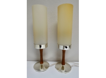 A Pair Of Midcentury Lamps With Plastic Shades