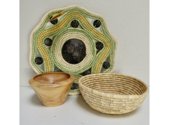 Artisan Made Baskets & Wood Bowl