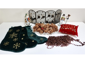 Velvet Stockings & Pillow, Miniature Fireplace Screen Candle Holder, Stocking Holders, & More