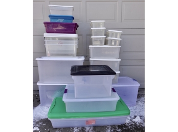 Large Assortment Of Bins With Lids