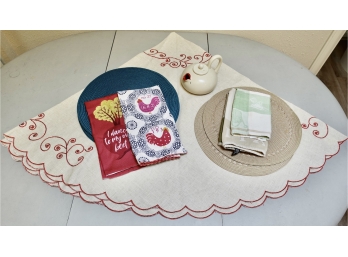 Whimsical Teapot, Tea Towels, Tablecloth, & Placemats
