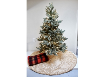 4.5' Tall Prelit Faux Christmas Tree With Tree Skirt & Throw