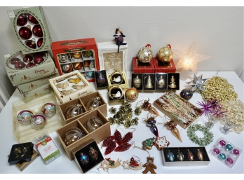 Huge Assortment Of Really Fun Christmas Ornaments Including Vintage, Topper, & Bead Garland