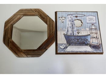 Rustic Wood Mirror & Bathroom Art