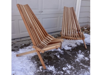 Mid Century Hans Wegner Style Teak Folding Beach Chairs