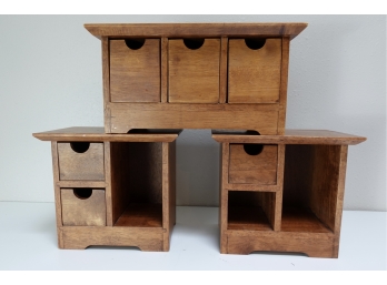 3 Wooden Storage Boxes With Trays