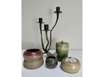 Handmade Ceramics, Sand Dollars, & Metal Candelabra