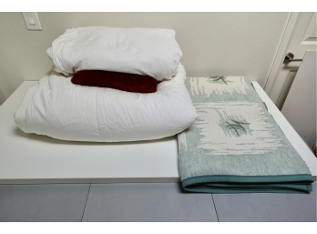 Down Comforter, Land's End Flannel Comforter Cover, Vintage Blanket, & Plush Throw
