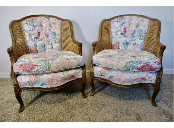 Adorable Provincial Chairs W/caning & Floral Upholstery