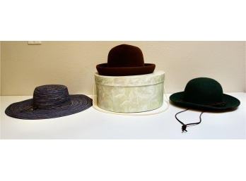 3 Women's Hats & A Hat Box