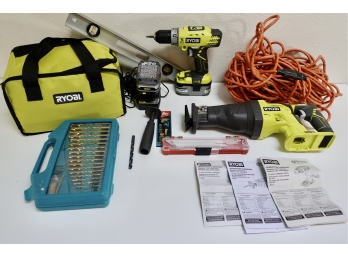 Ryobi Hammer Drill, Reciprocating Saw, Battery, Bits, & More