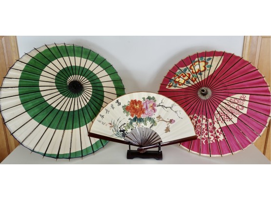 2 Parasols And An Fan With Stand