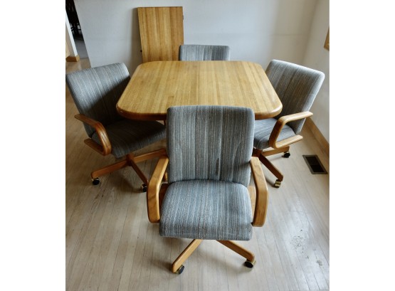 Oak Dining Table And Chairs On Wheels With One Leaf
