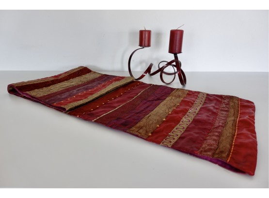 Crate & Barrel 90' Table Runner With Coordinating Candleholder