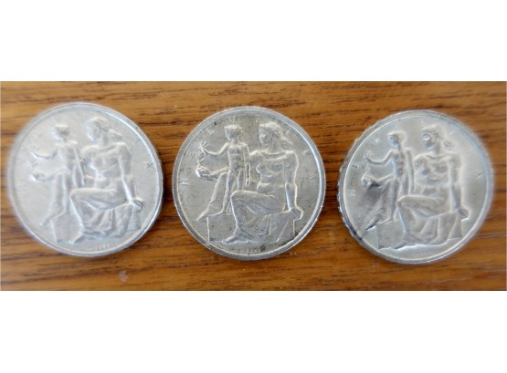 3 1948 Five Francs Silver Commemorative Coins Swiss Cross, Mother And Child Seated Design By Weber