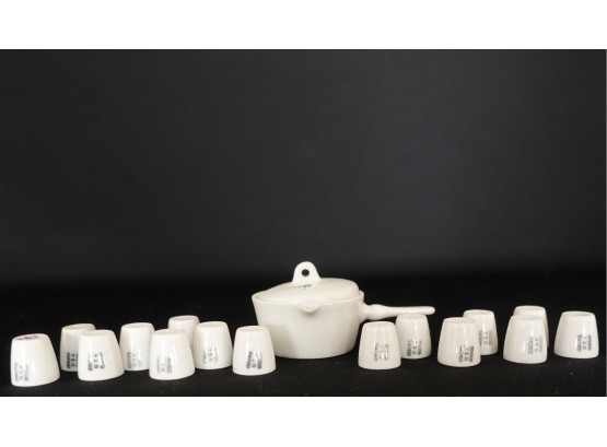 15 Coors Porcelain Thimbles & A Miniature Lidded Pot
