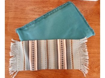Vintage Teal Tablecloth And Woven Runner