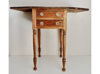 Fun Antique Wood Table With Drawers And Fold Down Leaves