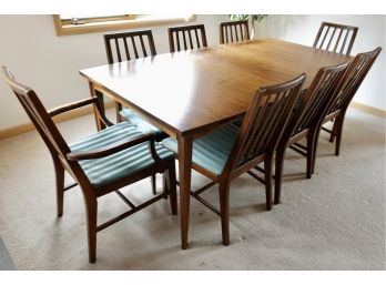 Gorgeous Mid Century Dining Table With 8 Chairs, 2 Leaves, And Table Cover