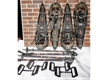 2 Pairs Of Crescent Moon Snowshoes With Atlas Poles