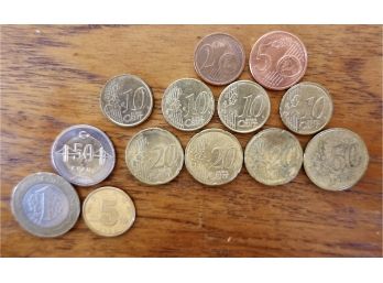 Assorted Euro Coins & More Foreign Currency