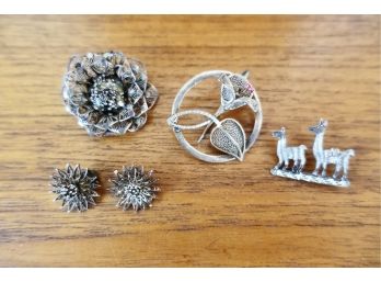 Vintage (antique?) Filligree Pins & Earrings With Alpaca Pin (AS IS)