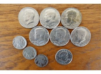 6 Bicentennial Half Dollars, 3 Buffalo Nickels, 1 Susan B Anthony Dollar